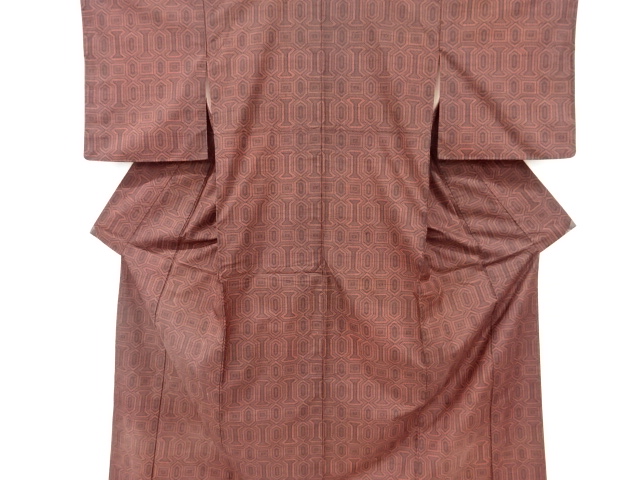 JAPANESE KIMONO / ANTIQUE KIMONO / SILK / HAND WOVEN TSUMUGI / GEOMETRIC PATTERN